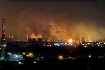 Aftermath of a Ukrainian drone strike on a Volgograd oil refinery, May 29, 2026.