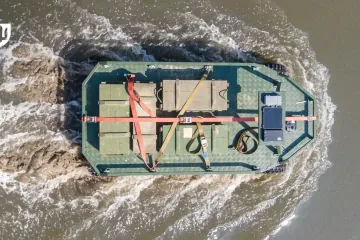 Ukrainian amphibious unmanned ground vehicle during a logistics mission, September 2026. Ukrainian amphibious unmanned ground vehicle during a logistics mission, September 2026.