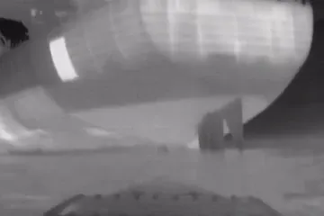 Ukrainian naval drone approaches and strikes a Russian “shadow fleet” oil tanker near the Novorossiysk port area, May 3, 2026. (Source: Volodymyr Zelenskyy / Facebook)