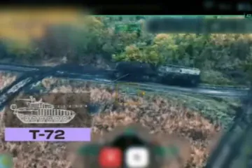 Drone footage shows a damaged Ukrainian T-72 tank during a recovery operation. (Source: 225th Separate Assault Regiment) Drone footage shows a damaged Ukrainian T-72 tank during a recovery operation. (Source: 225th Separate Assault Regiment)