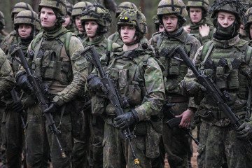 Soldiers during an exercise by the Finnish Army’s Pori Brigade in Niinisalo, Finland, on December 9, 2025. (Source: Getty Images)