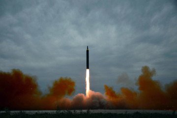 North Korea’s Hwasong-12 intermediate-range ballistic missile launches from an undisclosed site near Pyongyang, August 29, 2017. (Photo: Getty Images)