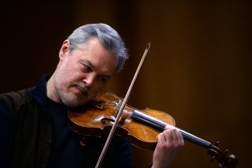 Russian musician the violinist Vadim Repin performs in duo with the pianist Nikolai Lugansky in concert for Musica Insieme at Teatro Manzoni on January 24, 2022 in Bologna, Italy. (Source: Getty Images)