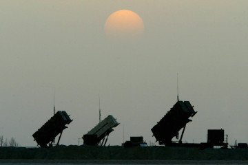 US Patriot Missile batteries stand watch at a forward coalition air base on April 5, 2003, in the southern Desert of Iraq. (Source: Getty Images)