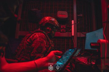 A Ukrainian Spartan Brigade interceptor drone operator monitors the airspace in the Pokrovsk direction. (Source: Spartan Brigade)
