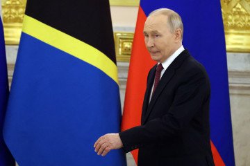 Russian leader Vladimir Putin enters the hall during Russian-Tanzanian talks at the Grand Kremlin Palace, on June 3, 2026 in Moscow, Russia. (Source: Getty Images)