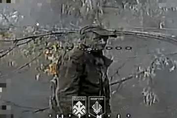 A Russian soldier seen through the camera of a Ukrainian FPV drone on the Pokrovsk front. (Source: Spartan Brigade)
