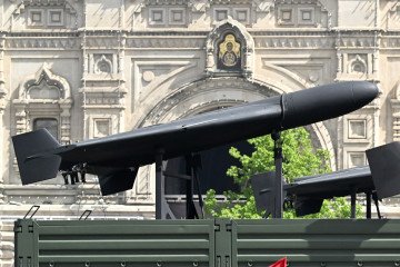 A Russian military truck transporting Geran-2 unmanned combat aerial vehicles drives across Red Square during the Victory Day military parade in central Moscow on May 9, 2025. Illustrative photo. (Source: Getty Images)
