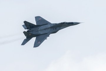A Polish Air Force Mikoyan MiG-29 Fulcrum aircraft performs a fly past on June 10, 2018, in Wolverhampton, England. (Source: Getty Images)