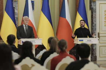 Volodymyr Zelenskiy, Ukraine's president, right, and Petr Pavel, Czech Republic's president, at a news conference in Kyiv, Ukraine, on Friday, Jan. 16, 2026. (Photo: Andrew Kravchenko/Bloomberg via Getty Images)