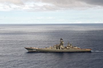 The Pyotr Veliky nuclear-powered battlecruiser at sea. The Pyotr Veliky nuclear-powered battlecruiser at sea.
