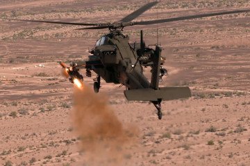 US AH-64E Apache attack helicopter firing Altius 700 loitering munitions, April 4, 2026. (Source: Anduril)