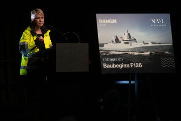 Manuela Schwesig, Minister President of Mecklenburg-Vorpommern and President of the Bundesrat, marked the official start of construction for the F126 frigates in Wolgast on December 2023. (Source: Getty Images)
