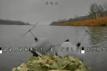 A Russian uncrewed surface craft armed with two soviet river mines on the Dnipro river. (Source: Russian media)