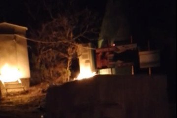 Russian electronic warfare infrastructure under Atesh partisan arson attack, February 2026, Sevastopol, Crimea. (Source: Atesh)