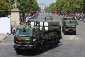 French troops parade with SAMP/T air defense missiles during Bastille Day celebrations in Paris, July 14, 2026. (Source: Getty Images) French troops parade with SAMP/T air defense missiles during Bastille Day celebrations in Paris, July 14, 2026. (Source: Getty Images)