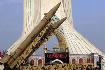 Zolfaghar and Qadr missiles are displayed at Azadi Square in Tehran, Iran on July 24, 2026. (Source: Getty Images)