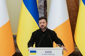 Ukraine’s President Volodymyr Zelenskyy speaks during a joint press conference with Ireland’s Prime Minister following their meeting in Kyiv on July 23, 2026. (Source: Getty Images)
