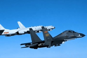 Chinese fighter jet escorts H-6 anti-ship bombers, April 30, 2026. (Source: ChinaMilBugle/X)
