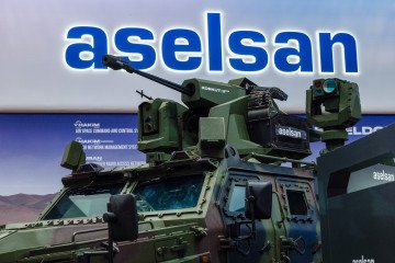 The Korkut 100/25 SB mobile short-range air defense system displayed at DSEI UK 2025 in London on September 9, 2025. (Source: Getty Images)