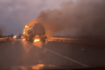A logistics vehicle burns on a highway following a Russian drone strike; one of dozens of attacks targeting supply routes on January 30 using Starlink-connected drones. (Source: Serhii Flash) A logistics vehicle burns on a highway following a Russian drone strike; one of dozens of attacks targeting supply routes on January 30 using Starlink-connected drones. (Source: Serhii Flash)