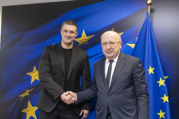 Mykhailo Fedorov, Minister of Defense of Ukraine, and Andrius Kubilius, European Commissioner for Defense and Space. (Source: Getty Images)