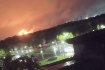 Fire at the Nevinnomyssk Azot chemical plant in Russia’s Stavropol region following a drone strike on May 16, 2026. (Source: Exilenova+)
