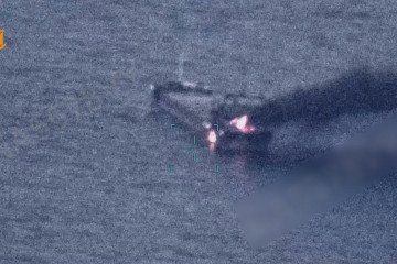 Fire aboard a cargo ship following a Russian attack in the Black Sea. (Source: Ukrainian Navy)