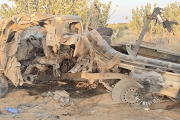 A destroyed military truck, reportedly part of a Russian Africa Corps convoy, lies mangled after an ambush near Ménaka, Mali. (Source: Butusov Plus) A destroyed military truck, reportedly part of a Russian Africa Corps convoy, lies mangled after an ambush near Ménaka, Mali. (Source: Butusov Plus)