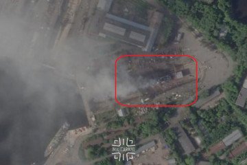 A SkySat satellite image shows the missile corvette Boykiy after a strike on June 3, 2026. (Source: Militarnyi)