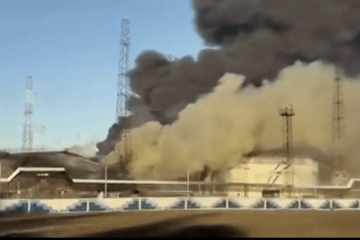 Thick black smoke rises from the Samara oil storage facility in Russia following a reported strike. (Photo: Open source)