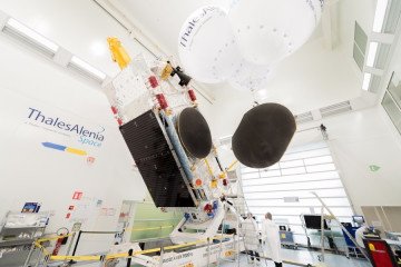 The Yamal 601 communications satellite is being assembled and tested at Thales Alenia Space’s facility in Cannes, France. (Source: Thales)