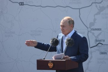 Russian leader Vladimir Putin gestures on July 16, 2024, in Tver, Russia.(Source: Getty Images)