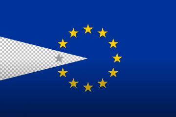 Illustrative graphic of the European Union flag with a forward-pointing arrow symbolizing progress toward EU integration. (Source: Oleksandr Manukians / UNITED24 Media)