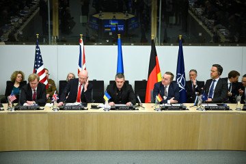 Elbridge A. Colby, US Under Secretary of War for Policy, John Healey, British Secretary of State for Defence, Ukrainian Defense Minister Mykhailo Fedorov, Boris Pistorius, and Mark Rutte, on February 12, 2026, in Brussels, Belgium. (Source: Getty Images) Elbridge A. Colby, US Under Secretary of War for Policy, John Healey, British Secretary of State for Defence, Ukrainian Defense Minister Mykhailo Fedorov, Boris Pistorius, and Mark Rutte, on February 12, 2026, in Brussels, Belgium. (Source: Getty Images)