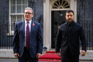 London Hosts Zelenskyy and European Leaders for Talks on Ukraine’s Security Guarantees UK Prime Minister Keir Starmer and Ukraineian President Volodymyr Zelenskyy ahead of the Coalition Of The Willing Meeting on October 24, 2025 in London, England. (Source: Getty Images)
