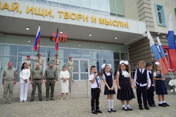 Denis Pushilin, Moscow-appointed head of the Russian-occupied Donetsk region, attends a ceremony marking the opening of a new school and the start of the academic year in Mariupol, September 1, 2023. (Source: Getty Images)