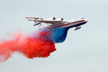 Russian Beriev Be-200ChS water bomber at the MAKS Airshow on August 22, 2009. (Source: Wikimedia)