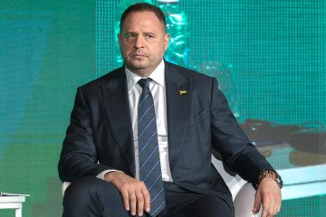 Head of the Office of the President of Ukraine, Andrii Yermak, is seen during the conference on introducing additional sanctions against Russia at the National Museum of the History of Ukraine in the Second World War in Kyiv, Ukraine, on June 27, 2025. (S