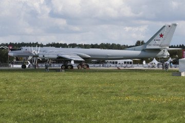 A Russian Tu-142 maritime patrol aircraft displayed at the MAKS-2019 International Aviation and Space Salon in Zhukovsky, Russia, August 2019. (Source: Getty Images)