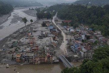 A view of the submerged landscape following the devastating flash floods on August 26 that struck Devighat, Nuwakot, Nepal, on September 15, 2026. (Source: Getty Images)