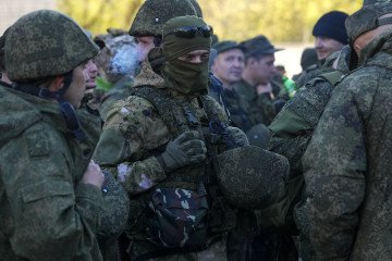 Russian recruits drafted during partial mobilization prepare to depart for combat training in Moscow, October 10, 2022. (Source: Getty Images)