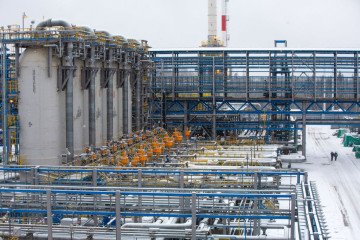 Gazprom PJSC Slavyanskaya compressor station, the starting point of the Nord Stream 2 gas pipeline, in Ust-Luga, Russia. (Source: Getty Images)