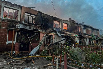 Aftermath of a Russian drone strike on a residential building in the Sumy region, September 30, 2025