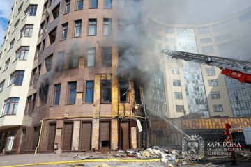 Residential building after a direct hit by a rocket-powered drone in the Kyivskyi district of Kharkiv. (Source: Kharkiv Regional Military Administration)