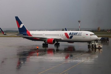 Azur Air Boeing 767 on wet tarmac in Sochi. (Photo: Russian media)