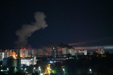 Fire and smoke rising following Russian missiles strike in Kyiv, Ukraine. (Source: Getty Images)
