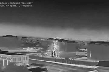Thermal camera footage shows fuel storage tanks at the Feodosia maritime oil terminal in Russian-occupied Crimea moments before a Ukrainian Special Operations Forces drone strike. (Source: Ukrainian Special Operations Forces)