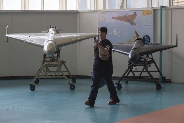 Iranian Shahed-136 and Shahed-131 drones displayed at the IRGC National Aerospace Park in Tehran, Iran, on October 11, 2023. (Source: Getty Images)