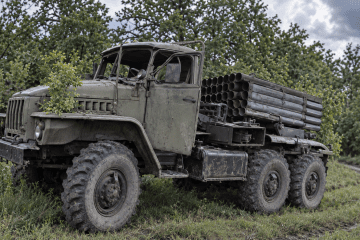 Russian BM-21 Grad multiple rocket launcher targeted by a Ukrainian drone. (Source: 42nd Separate Mechanized Brigade) Russian BM-21 Grad multiple rocket launcher targeted by a Ukrainian drone. (Source: 42nd Separate Mechanized Brigade)